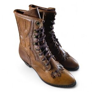 Vintage Durango Kiltie Lace Up Prairie Western Granny Logger Boots Brown Size 6M